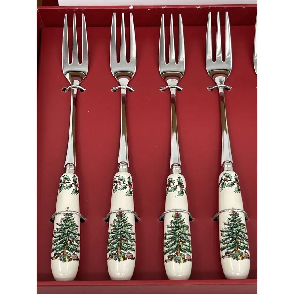 Spode Christmas Tree Pastry Forks & Dessert Spoons Boxed